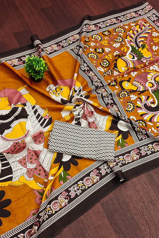 Trendy Mulmul Cotton Kalamkari Hand Block Print Saree
