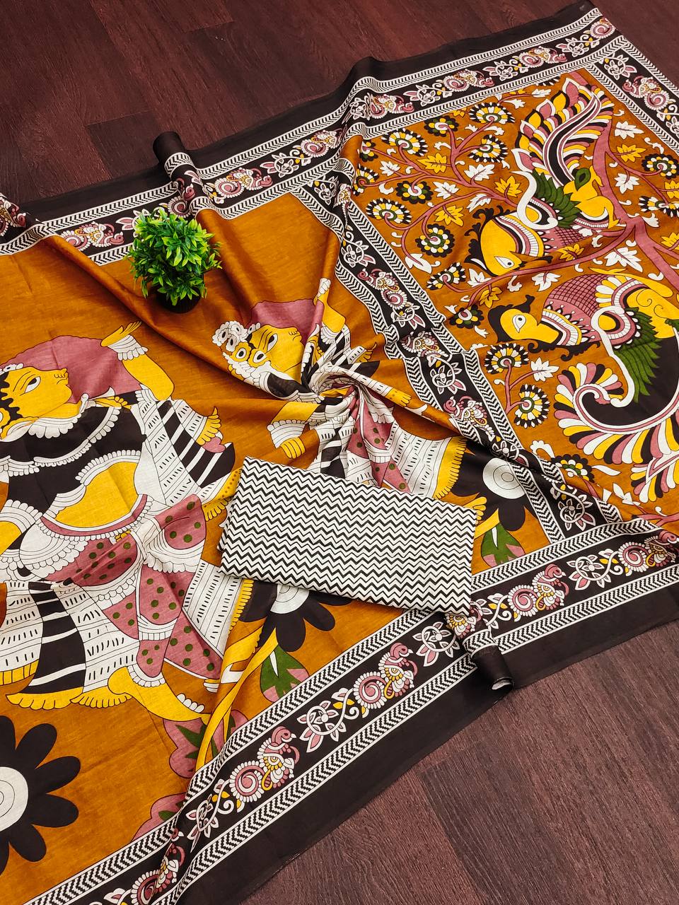 Trendy Mulmul Cotton Kalamkari Hand Block Print Saree