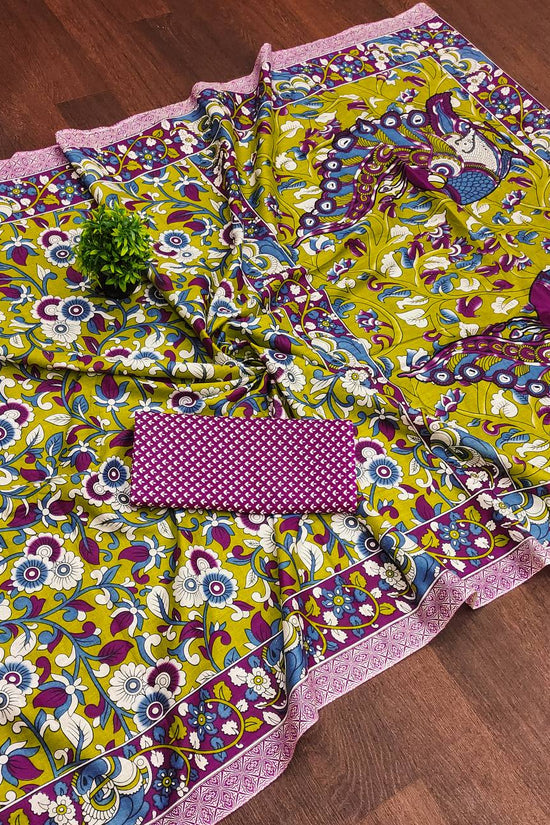 Woman's Mulmul Cotton Kalamkari Hand Block Print Saree