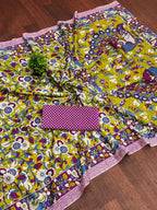 Woman's Mulmul Cotton Kalamkari Hand Block Print Saree