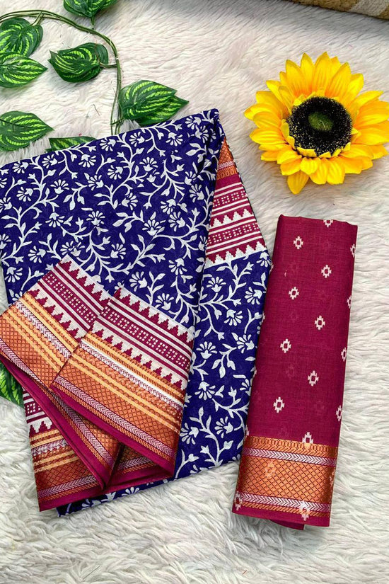 Ajrakh Printed Elegance Mulmul Cotton Zari Border Saree