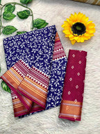 Ajrakh Printed Elegance Mulmul Cotton Zari Border Saree