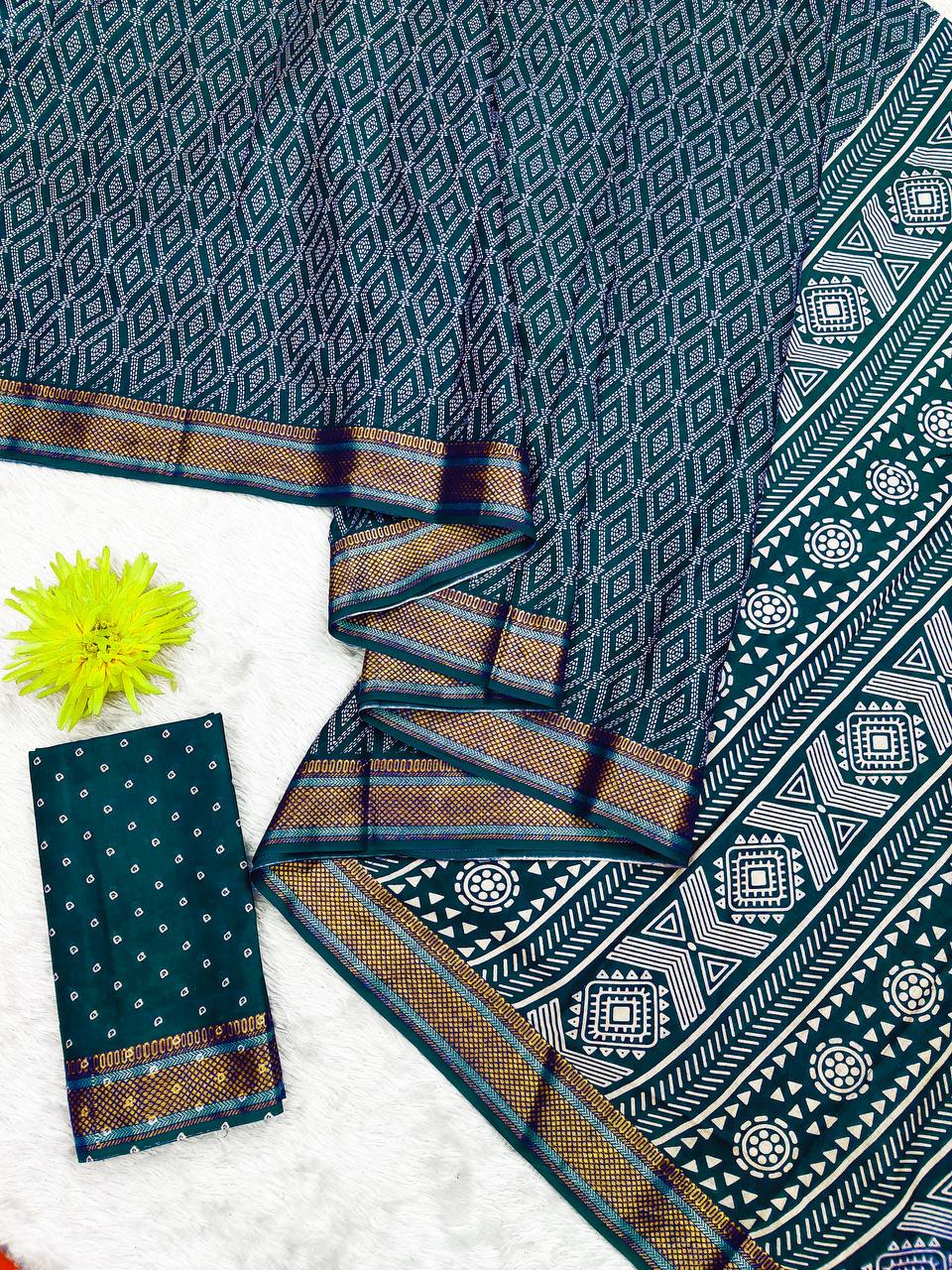 Bandhni Printed Elegance Mulmul Cotton Zari Border Saree
