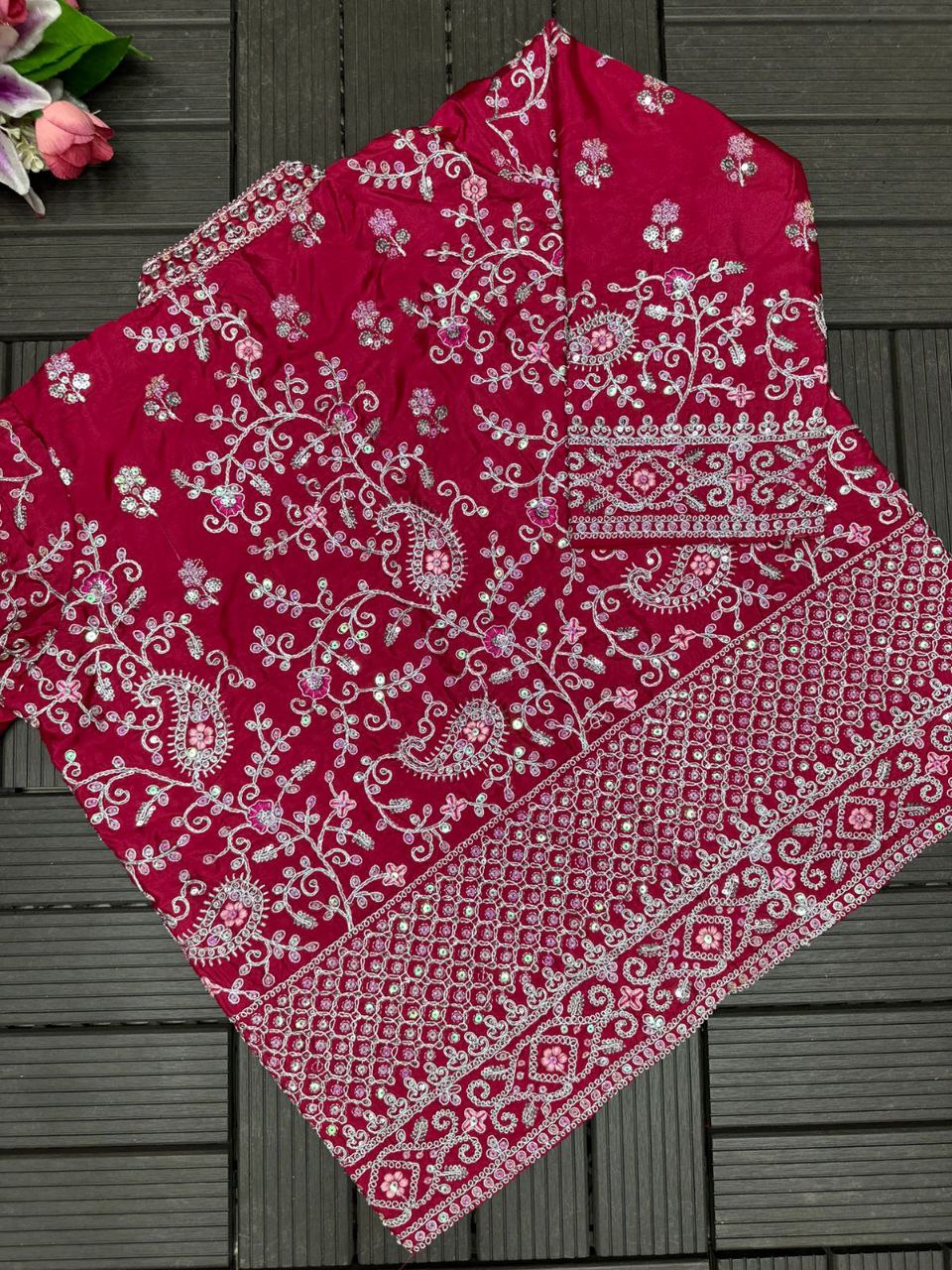 Embroidered Sequin Jacket with Ready-to-Wear Saree and Belt