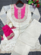 White Embroidered Kurta Set with Pant Set