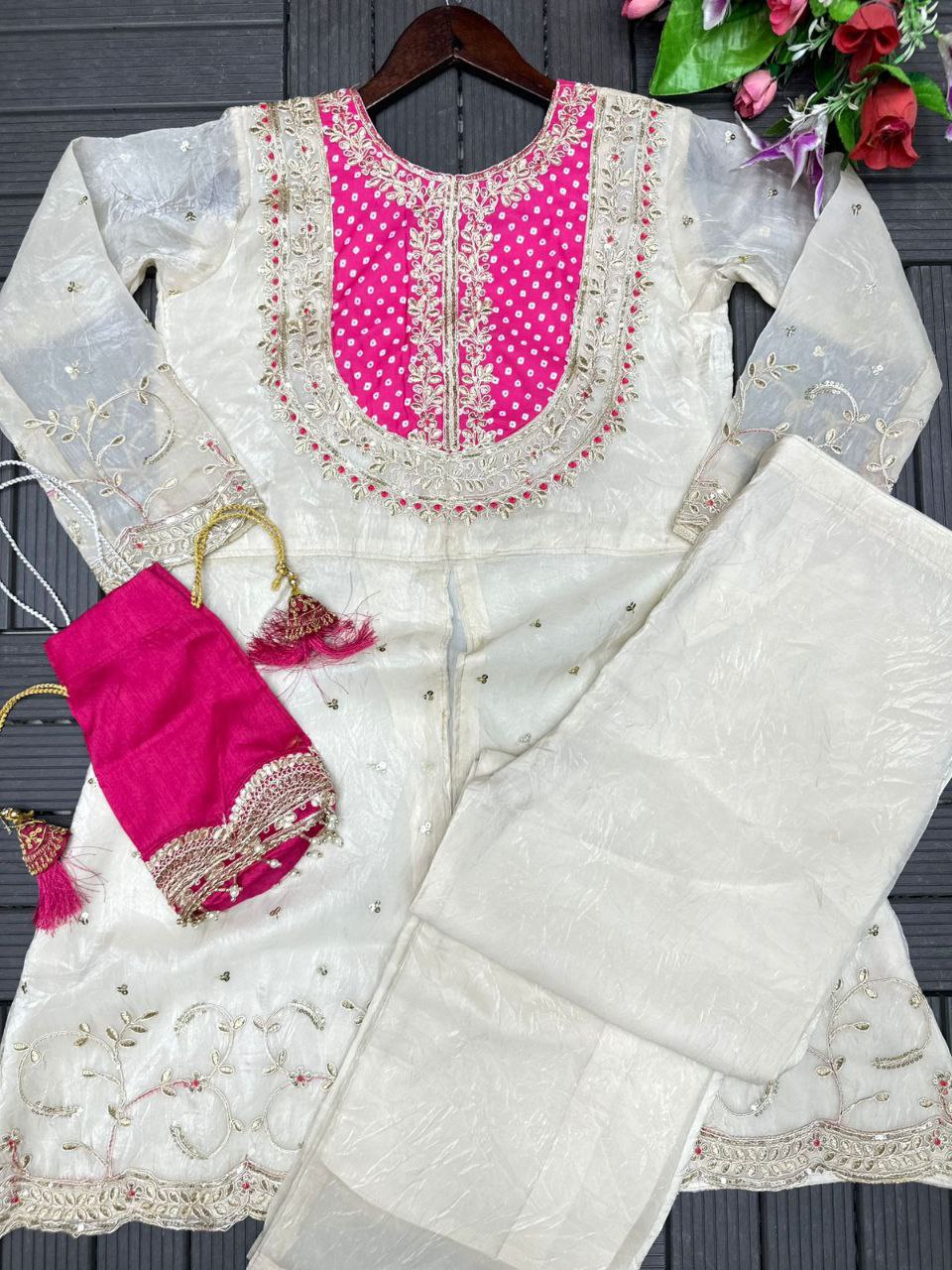 White Embroidered Kurta Set with Pant Set
