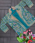 Designer Mehndi Green 3-Piece Palazzo Set with Heavy Embroidered Jacket