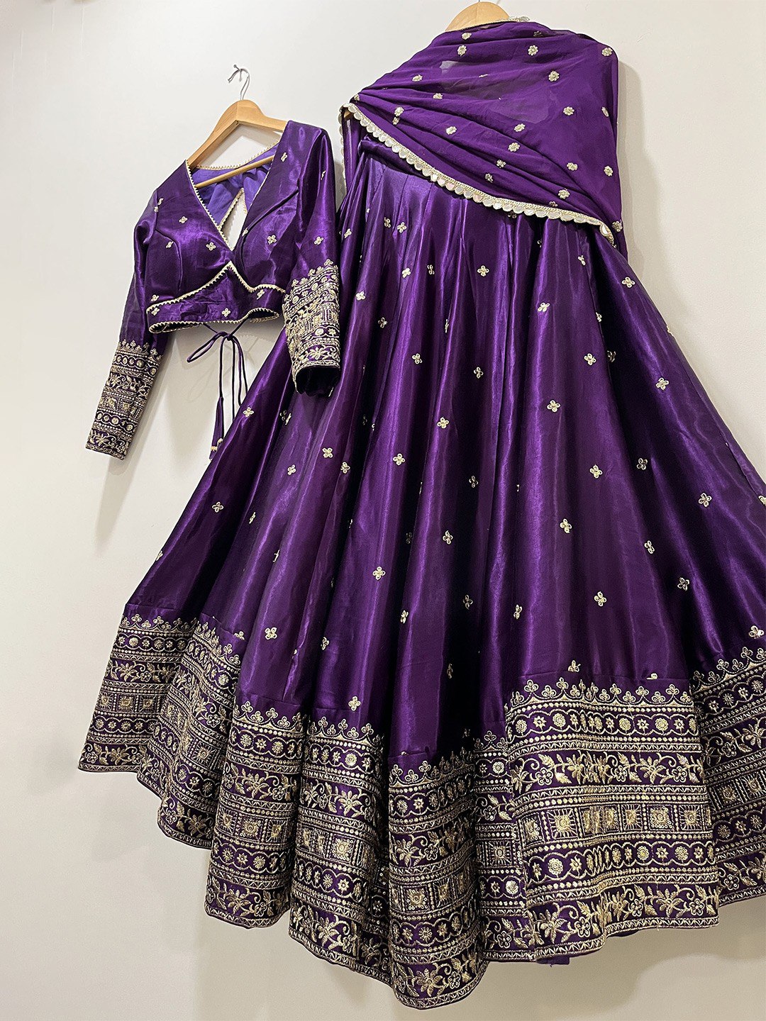 Women's Embroidered Sequins Lace Chinnon Lehenga with Dupatta Set