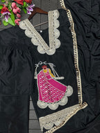 Festive Rani Pink Kurta Set with Peacock Embroidery & Gota Work
