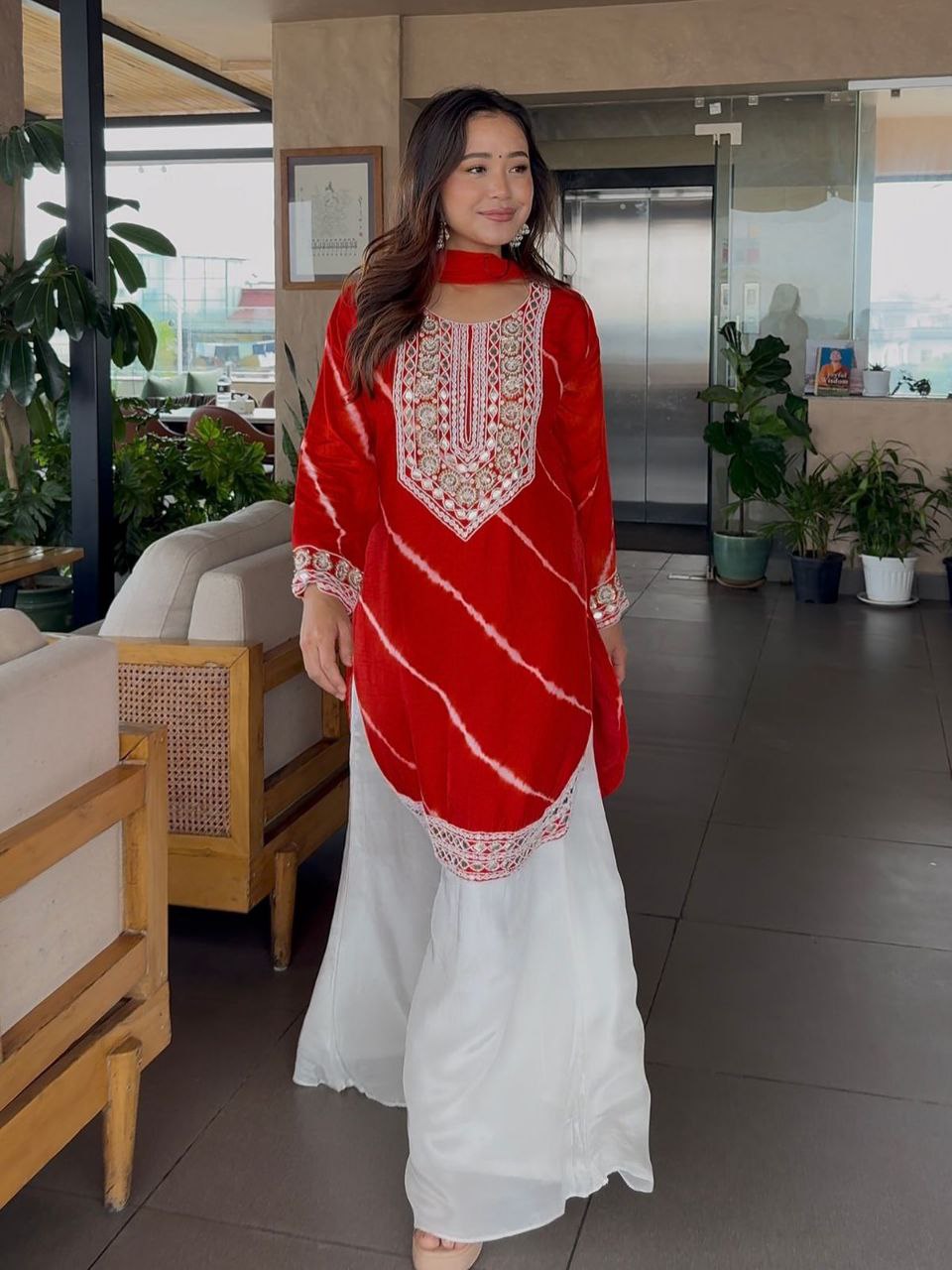 Festive Rani Pink Kurta Set with Peacock Embroidery & Gota Work