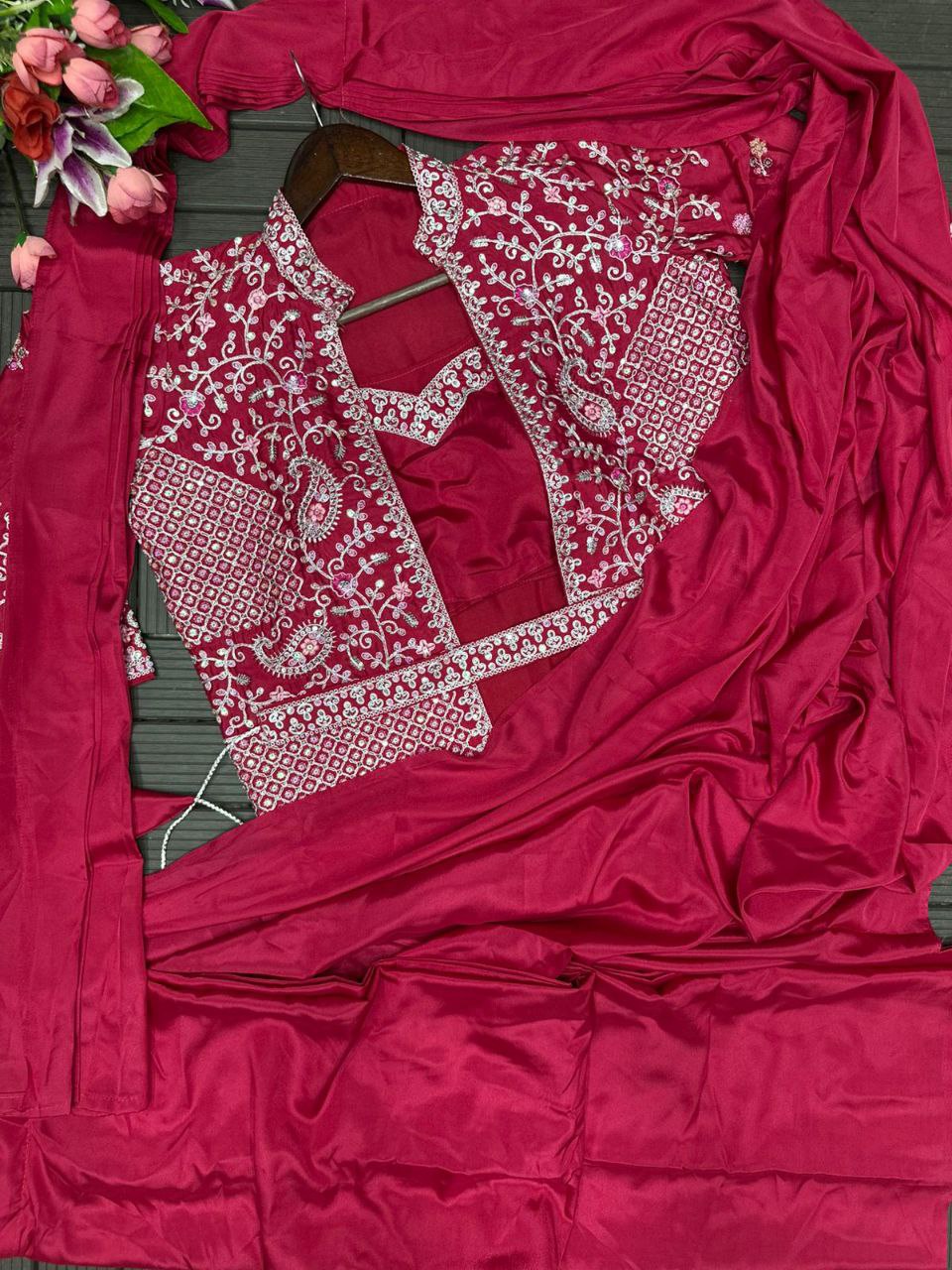 Embroidered Sequin Jacket with Ready-to-Wear Saree and Belt