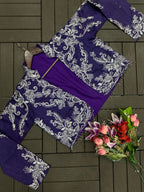Indo-Western Draped Skirt & Crop Top with Embroidered Blazer Jacket