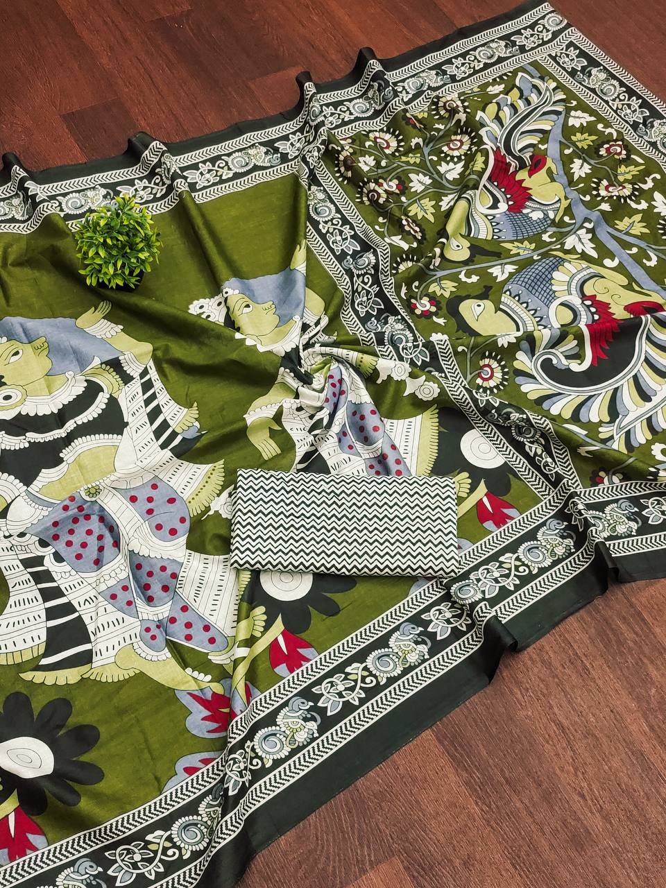 Trendy Mulmul Cotton Kalamkari Hand Block Print Saree