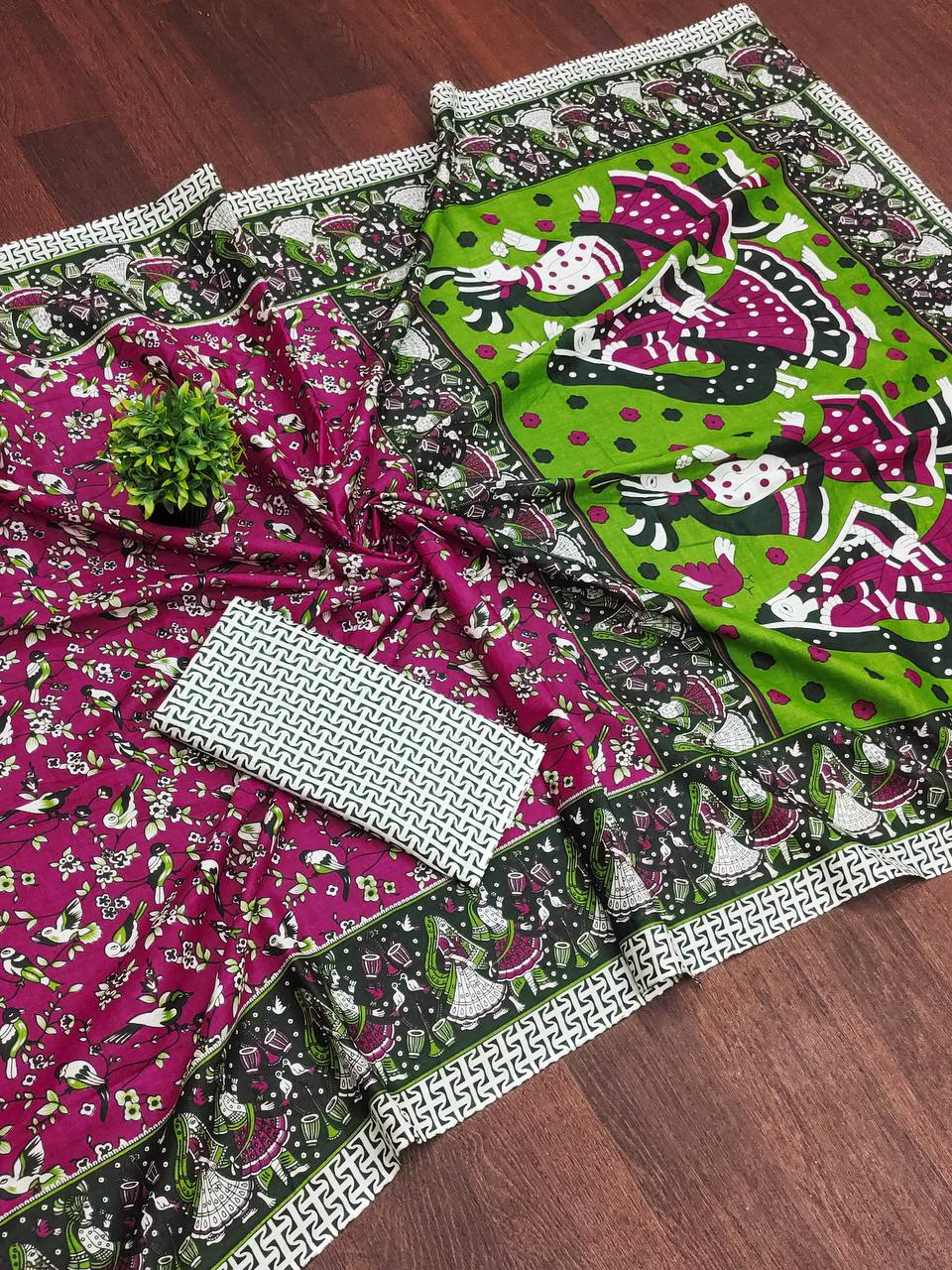 Mulmul Cotton Kalamkari Hand Block Print Saree