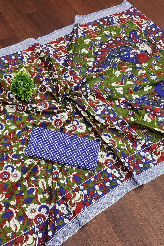 Woman's Mulmul Cotton Kalamkari Hand Block Print Saree