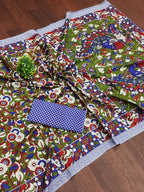 Woman's Mulmul Cotton Kalamkari Hand Block Print Saree