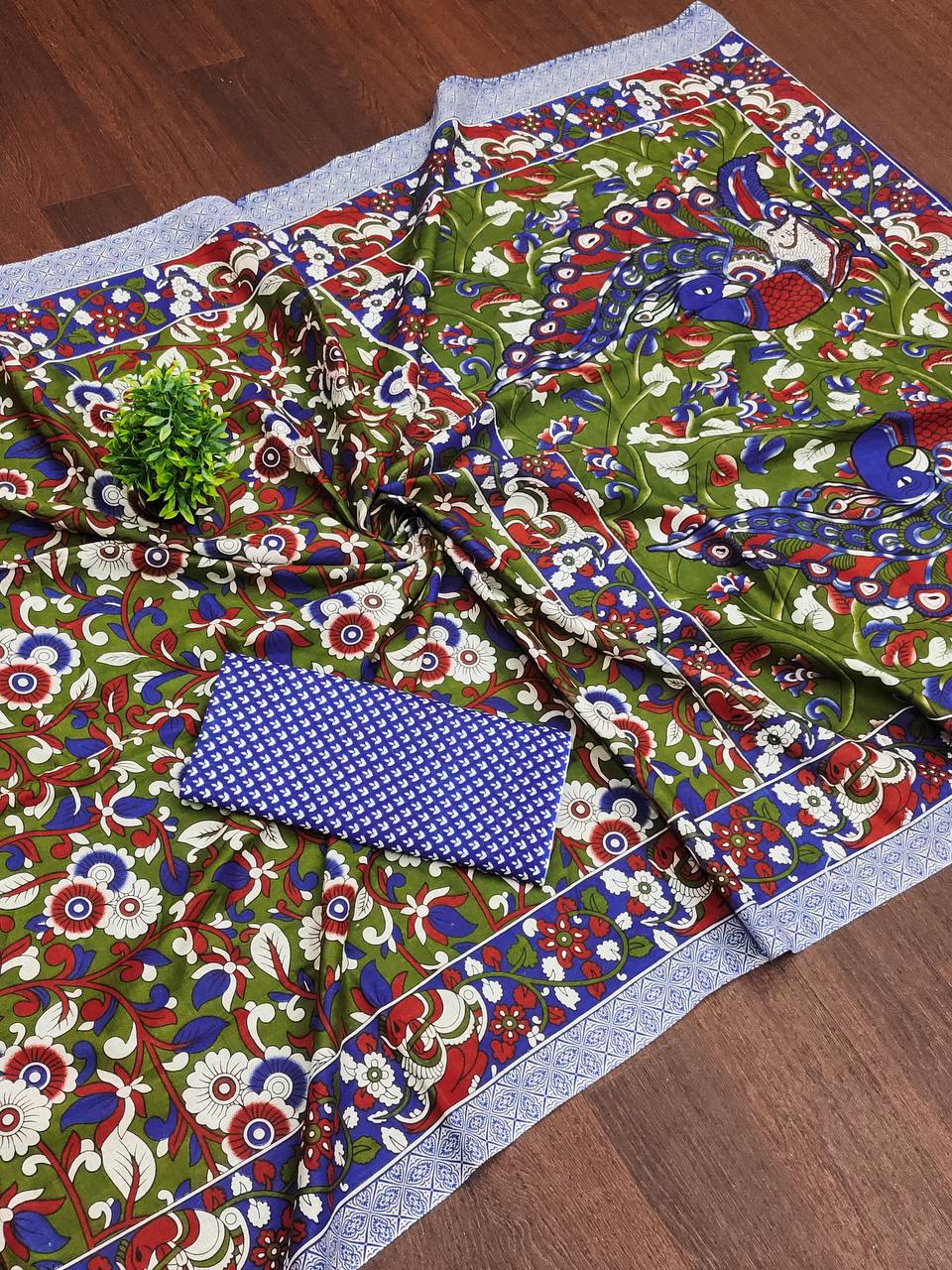 Woman's Mulmul Cotton Kalamkari Hand Block Print Saree