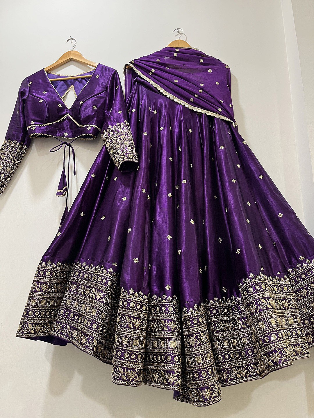 Women's Embroidered Sequins Lace Chinnon Lehenga with Dupatta Set