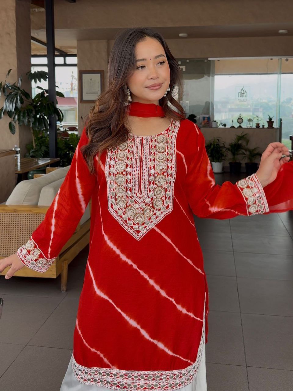 Festive Rani Pink Kurta Set with Peacock Embroidery & Gota Work