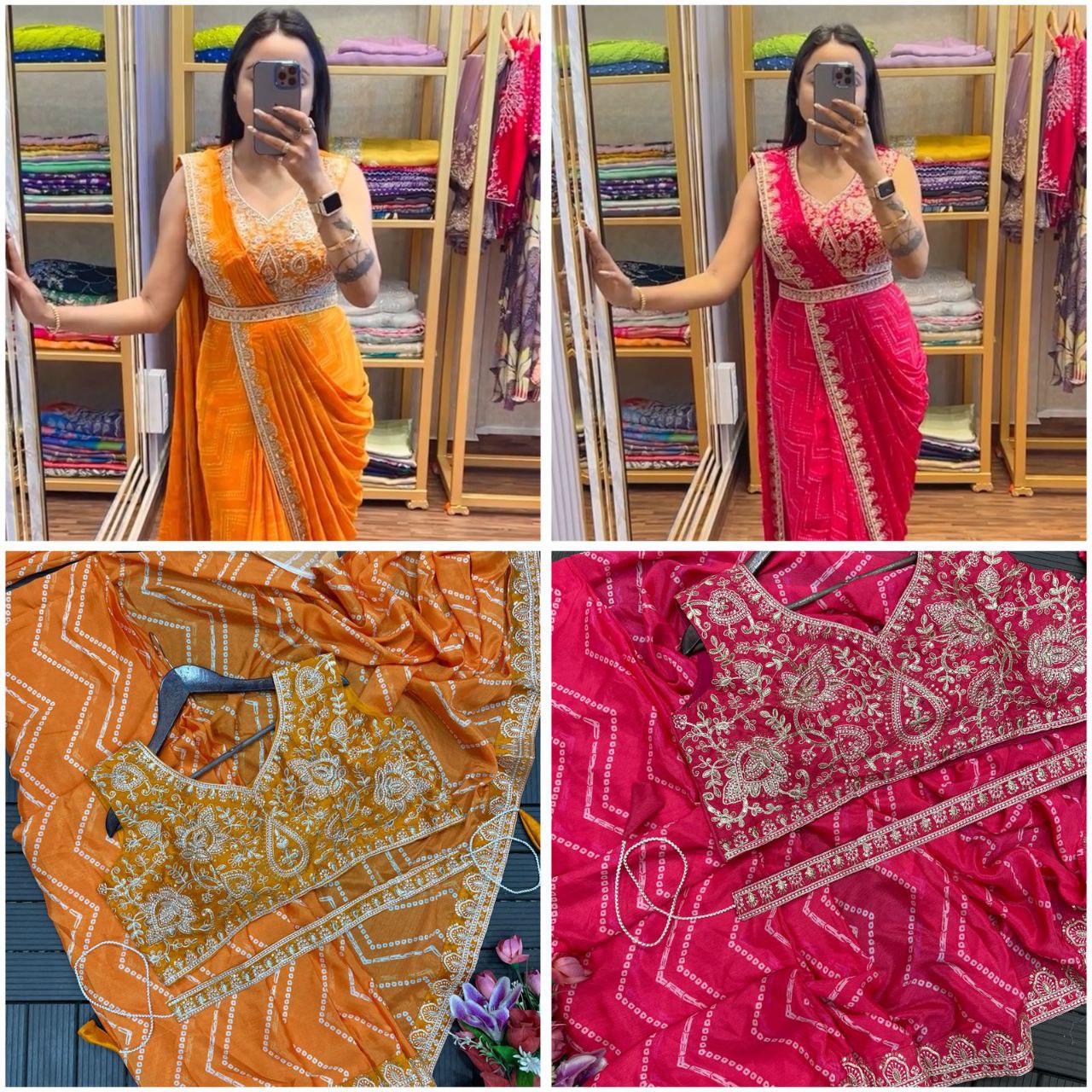 Embroidered Sequin Jacket with Ready-to-Wear Saree and Belt