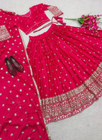 Women's Embroidered Sequins Lace Chinnon Lehenga with Dupatta Set