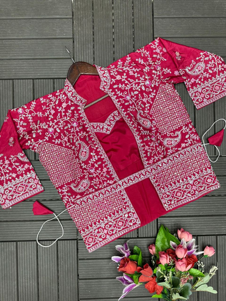 Embroidered Sequin Jacket with Ready-to-Wear Saree and Belt