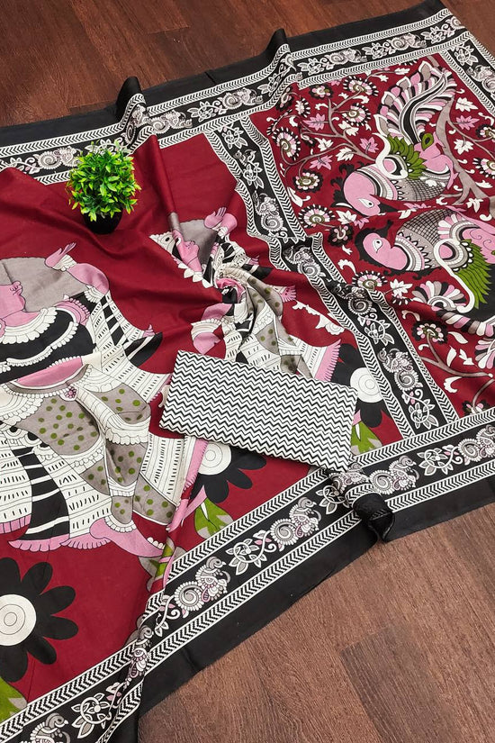 Trendy Mulmul Cotton Kalamkari Hand Block Print Saree