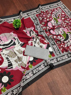 Trendy Mulmul Cotton Kalamkari Hand Block Print Saree