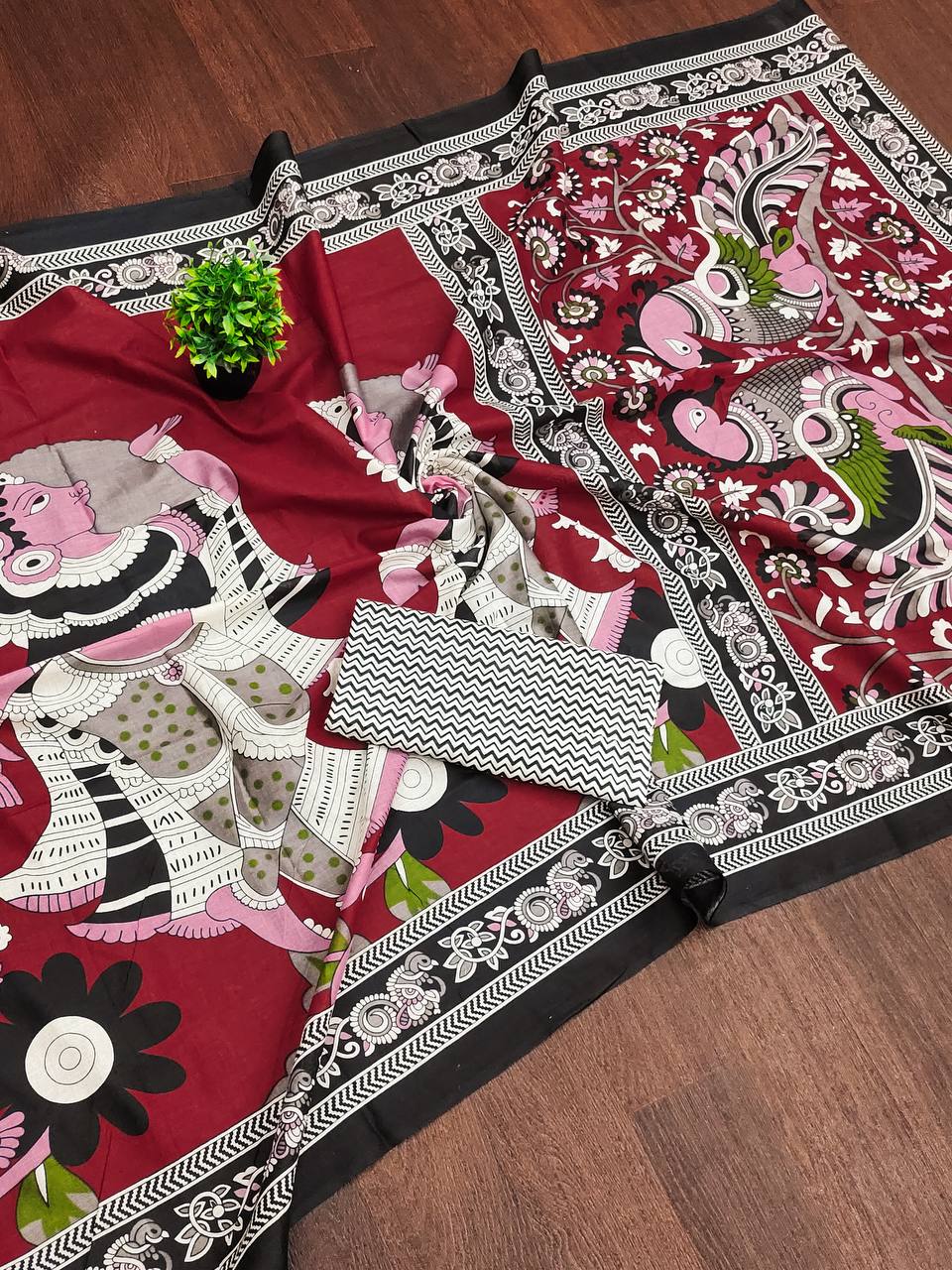 Trendy Mulmul Cotton Kalamkari Hand Block Print Saree