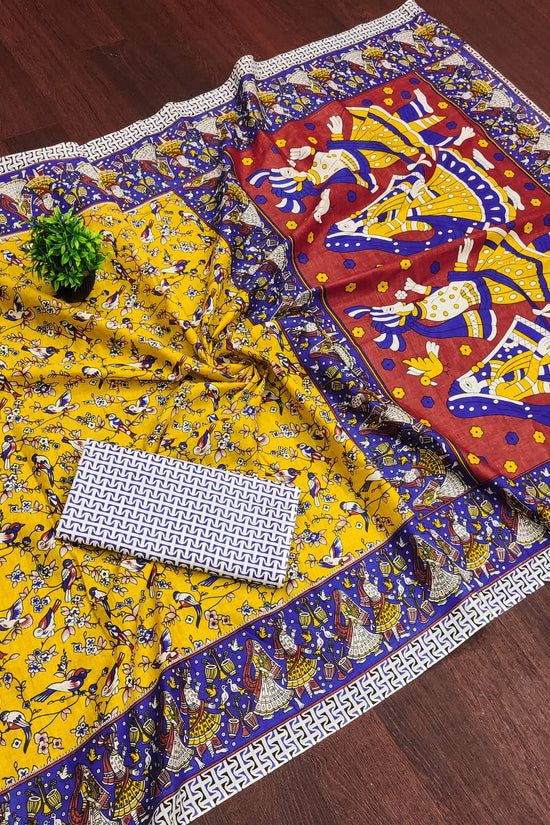 Mulmul Cotton Kalamkari Hand Block Print Saree