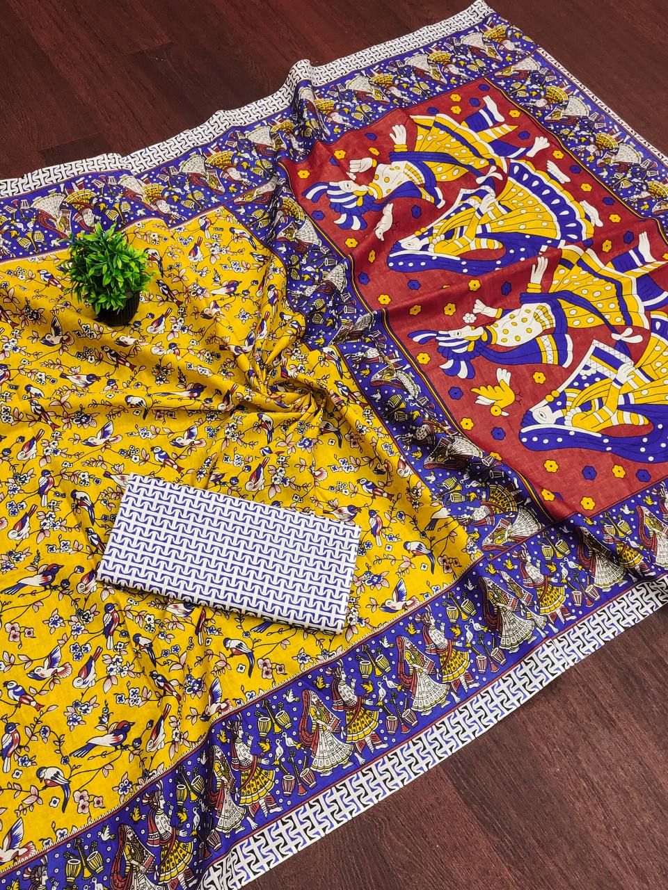 Mulmul Cotton Kalamkari Hand Block Print Saree