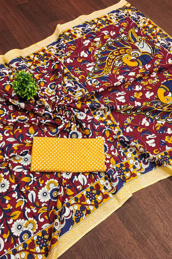 Woman's Mulmul Cotton Kalamkari Hand Block Print Saree