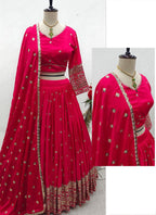 Women's Embroidered Sequins Lace Chinnon Lehenga with Dupatta Set