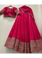 Women's Embroidered Sequins Lace Chinnon Lehenga with Dupatta Set