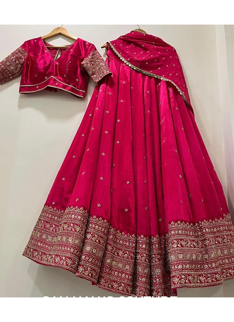Women's Embroidered Sequins Lace Chinnon Lehenga with Dupatta Set