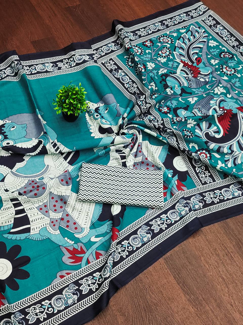 Trendy Mulmul Cotton Kalamkari Hand Block Print Saree