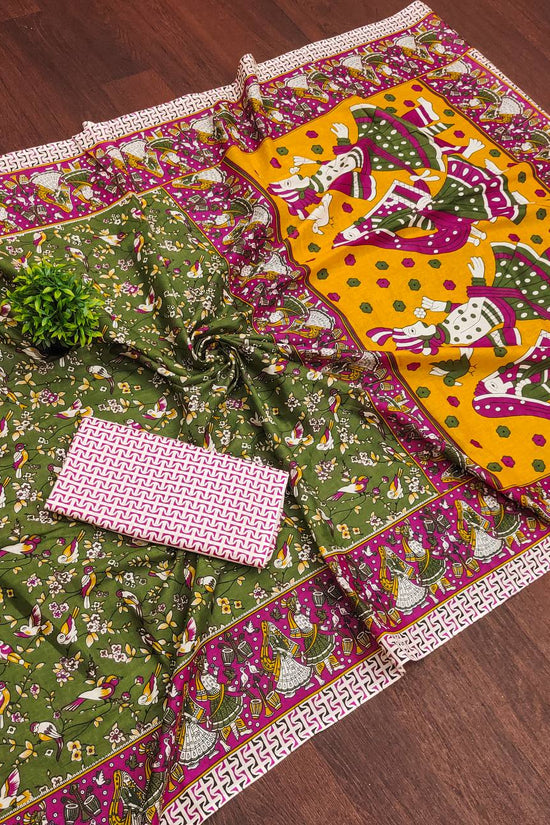Mulmul Cotton Kalamkari Hand Block Print Saree