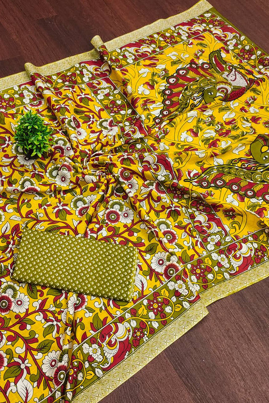Woman's Mulmul Cotton Kalamkari Hand Block Print Saree