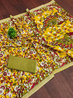 Woman's Mulmul Cotton Kalamkari Hand Block Print Saree