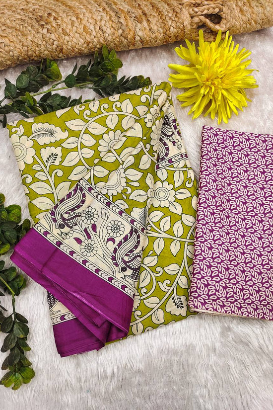 Woman's Kalamkari Hand Block Print Saree with Mulmul Cotton