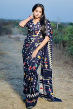 Ikkat Printed Mulmul Cotton Saree for Woman