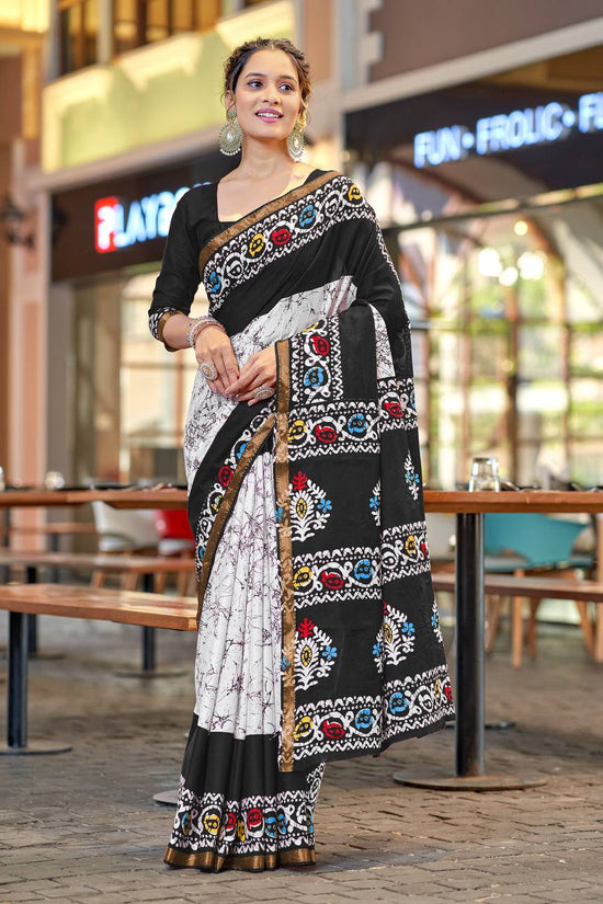 Elegance Mulmul Cotton Zari Border Printed Saree