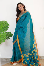 Mulmul Cotton Bandhni Hand Block Print Saree