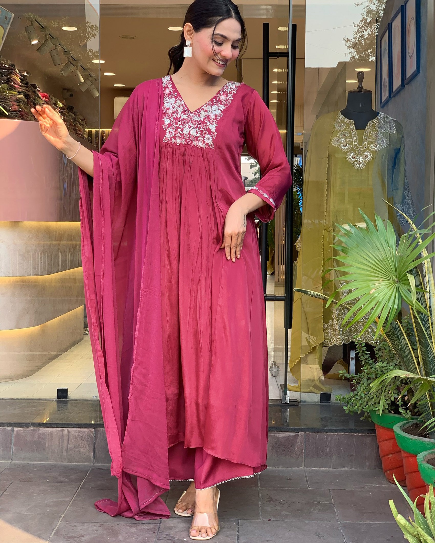 Chinnon Embroidered Kurta with Pant and Dupatta Set