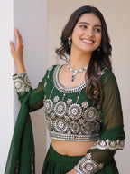Georgette Semi-Stitched Lehenga with Thread Work & Embroidered Dupatta Set