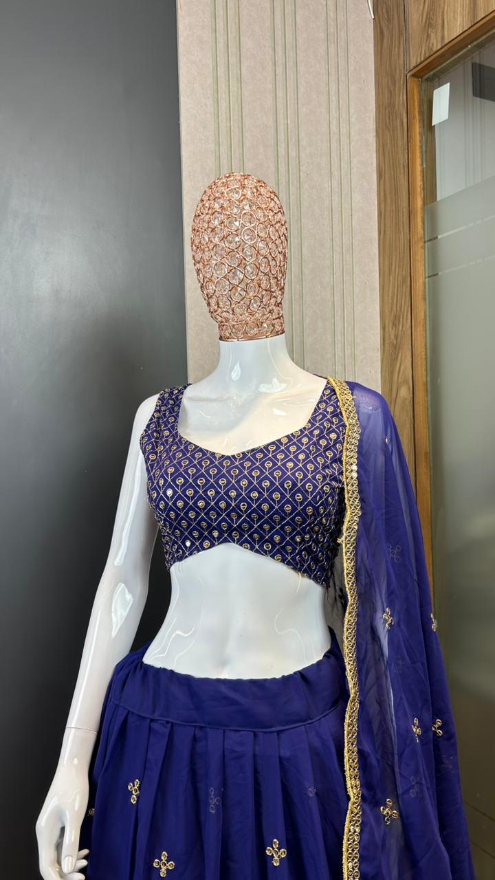 Georgette Embroidered Zari Cutwork Lehenga with Dupatta Set