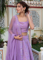 Woman's Georgette Embroidered Sequins Lace Lehenga with Dupatta Set