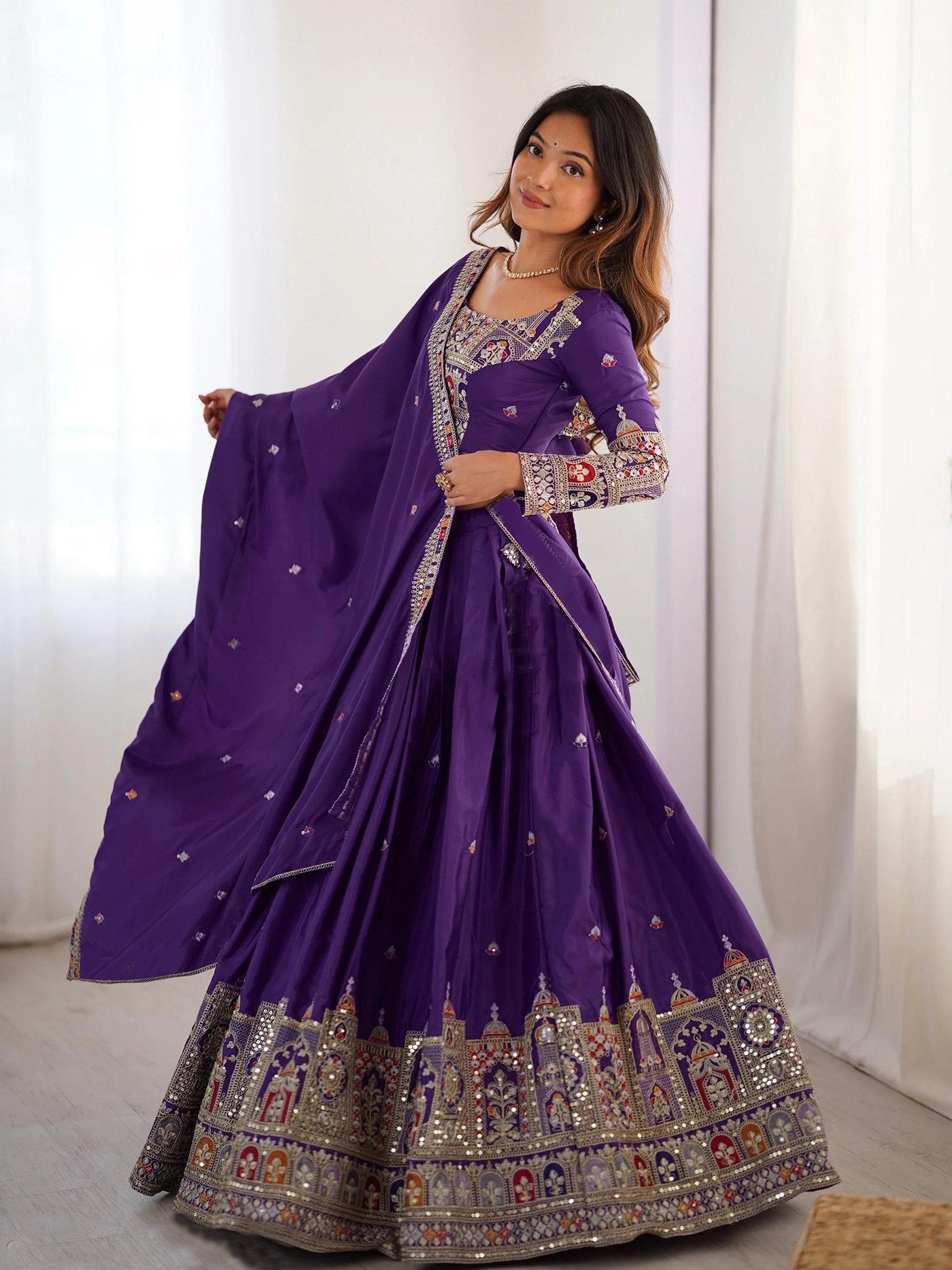 Chinnon Embroidered Sequins Lace Lehenga with Dupatta Set