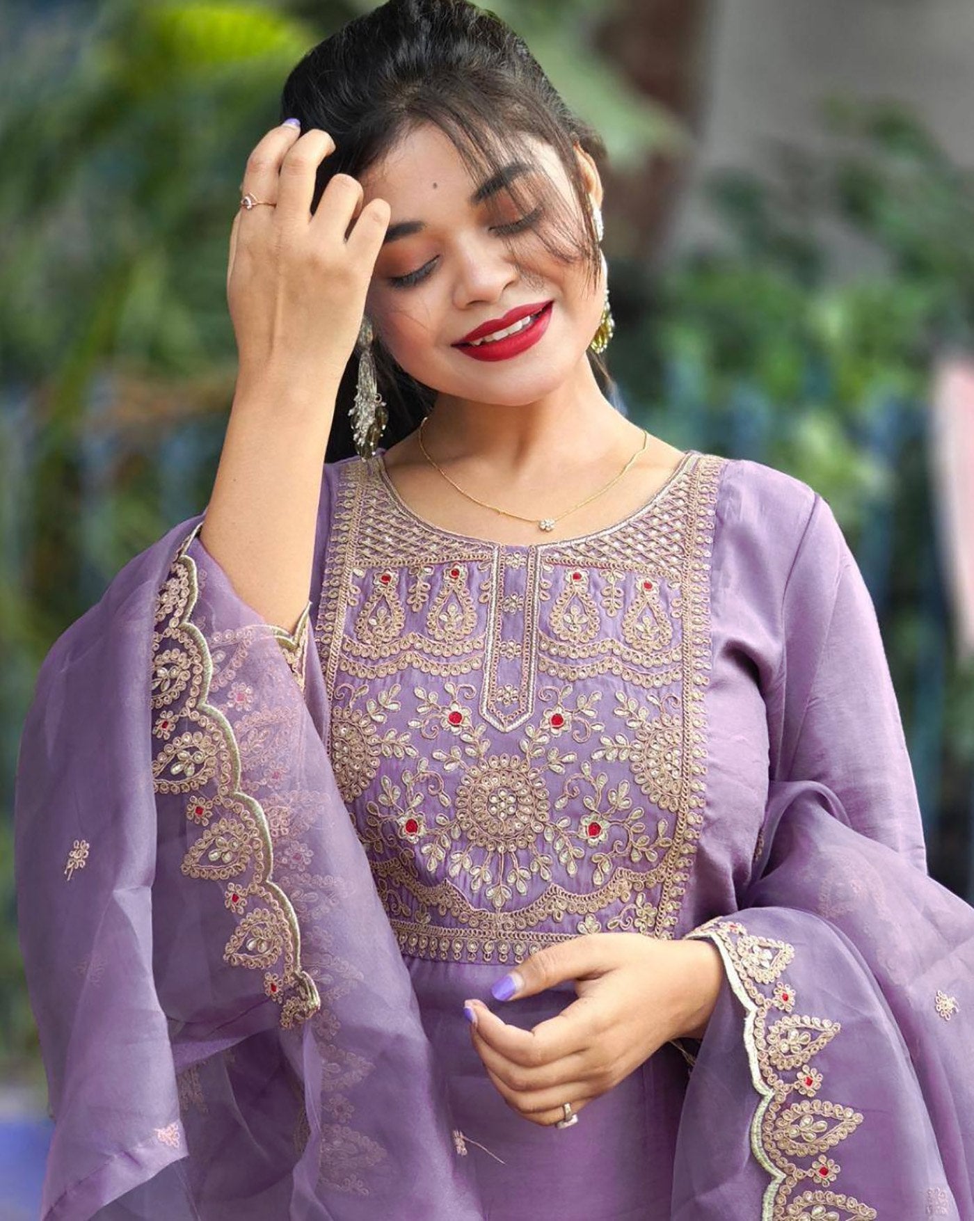 Women's Embroidered Cotton Silk Kurta Set with Dupatta