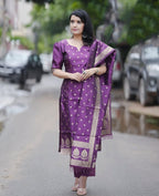 Party Wear Jacquard Weaving Kurta with Pant and Dupatta Set